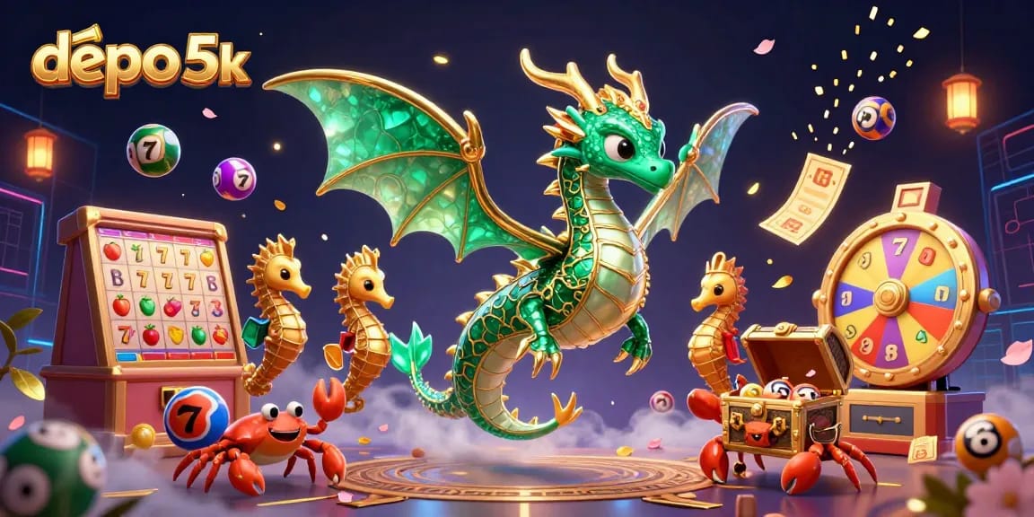 Win big with depo 5k at vibrant slots featuring sea dragons and treasure chests in action.