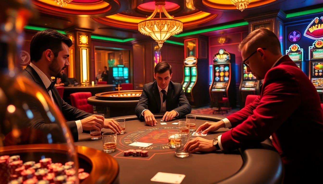 Intense poker gameplay at CM88 Casino with vibrant chips and illuminated cards.