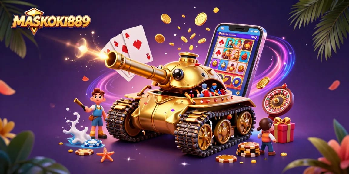Experience excitement at MASKOKI889's vibrant casino scene, featuring dynamic gaming elements.