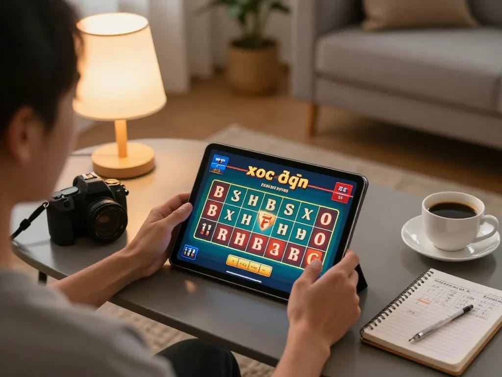 Engaging xóc đĩa gameplay displayed on a tablet, highlighting a modern home gambling setting.