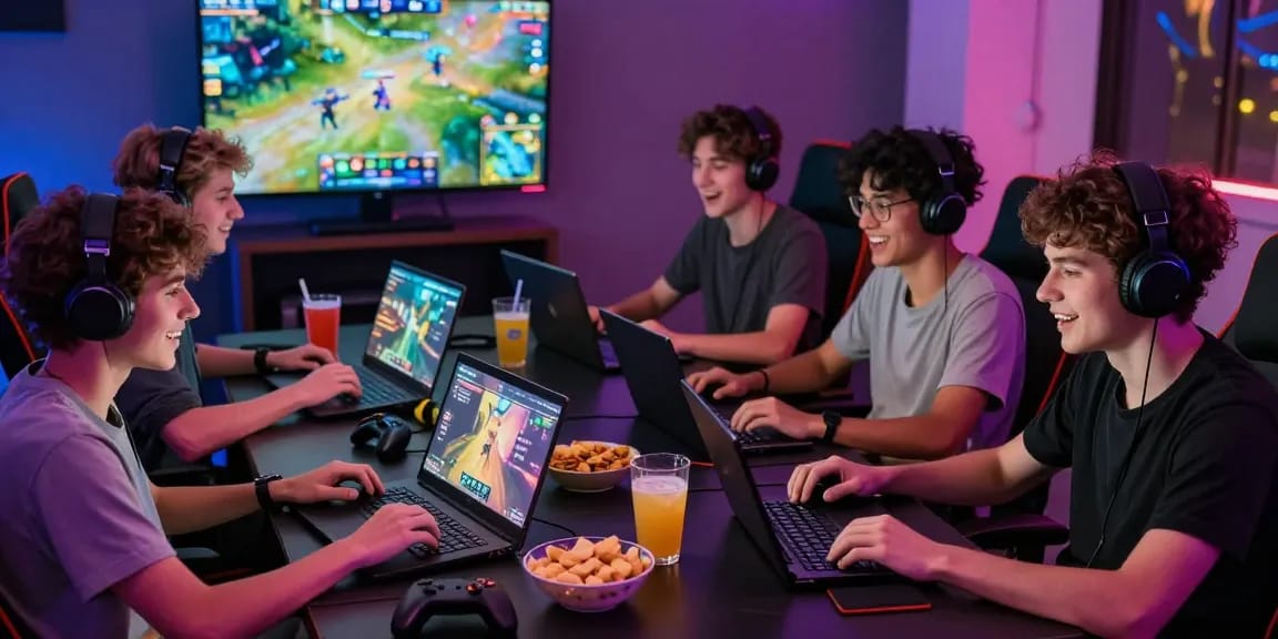 Pengalaman bermain game gila138 secara daring dengan teman-teman, suasana cerah dan penuh semangat.