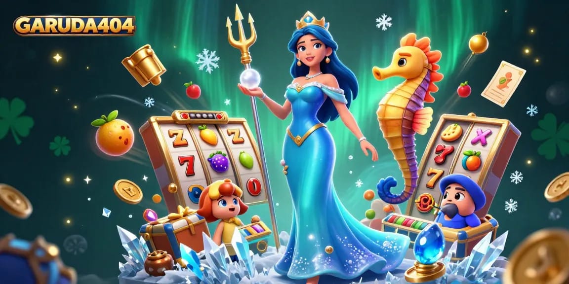 Experience the thrill of GARUDA404 with captivating slot reels and vibrant jackpot elements in a dynamic scene.