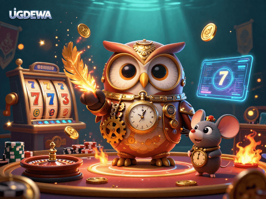 Experience thrilling gameplay at UGDEWA with its rich 3D casino illustration featuring steampunk elements.
