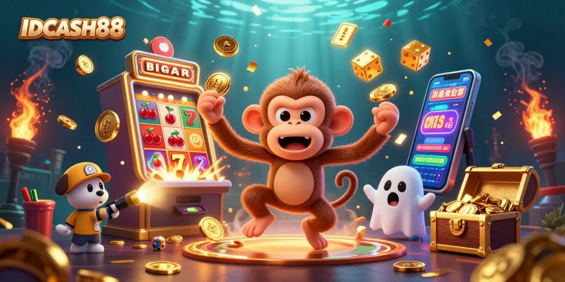 Play and win at IDCASH88 with exciting slot machines and vibrant casino graphics.