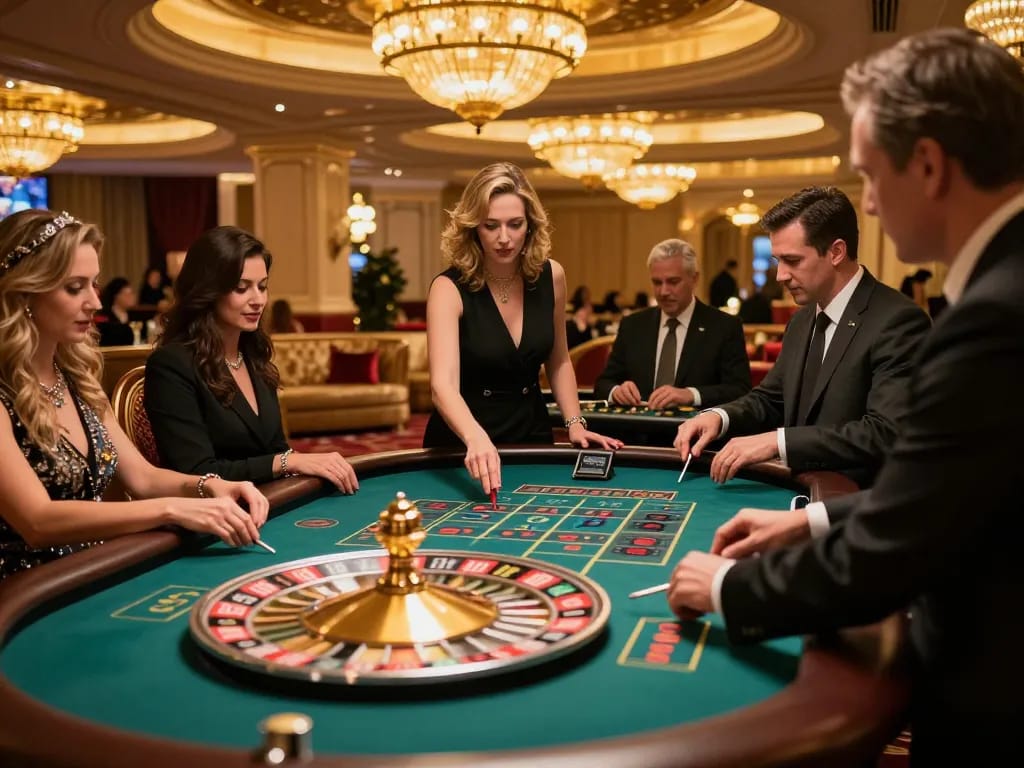 Players enjoying the kebab menu style betting experience at a glamorous roulette table, showcasing thrilling casino action.