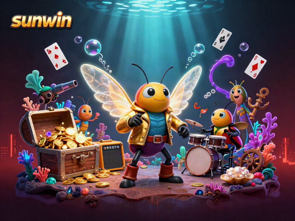 Experience the thrill of sunwin with an electrifying scene showcasing a rock star cicada and a unique underwater treasure.