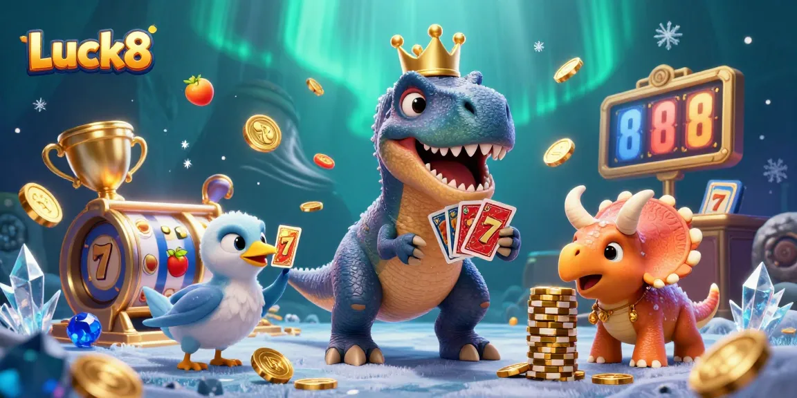 Luck8 features 3D cartoon characters playing casino games with vibrant elements and dynamic action.