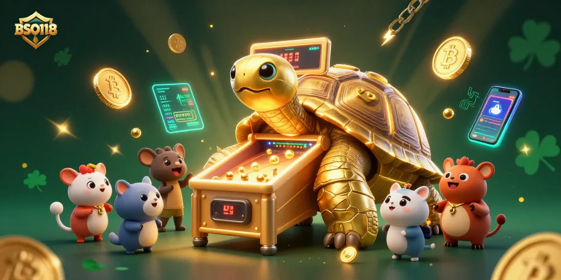 Experience thrilling gameplay with BSO118 and the golden tortoise pinball machine in this dynamic casino scene.