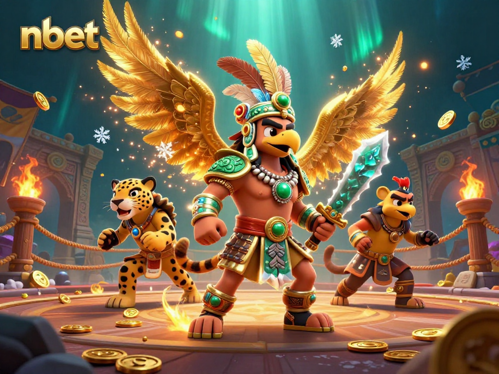 Engage with nbet's lively gaming atmosphere featuring an Aztec warrior and vibrant elements.