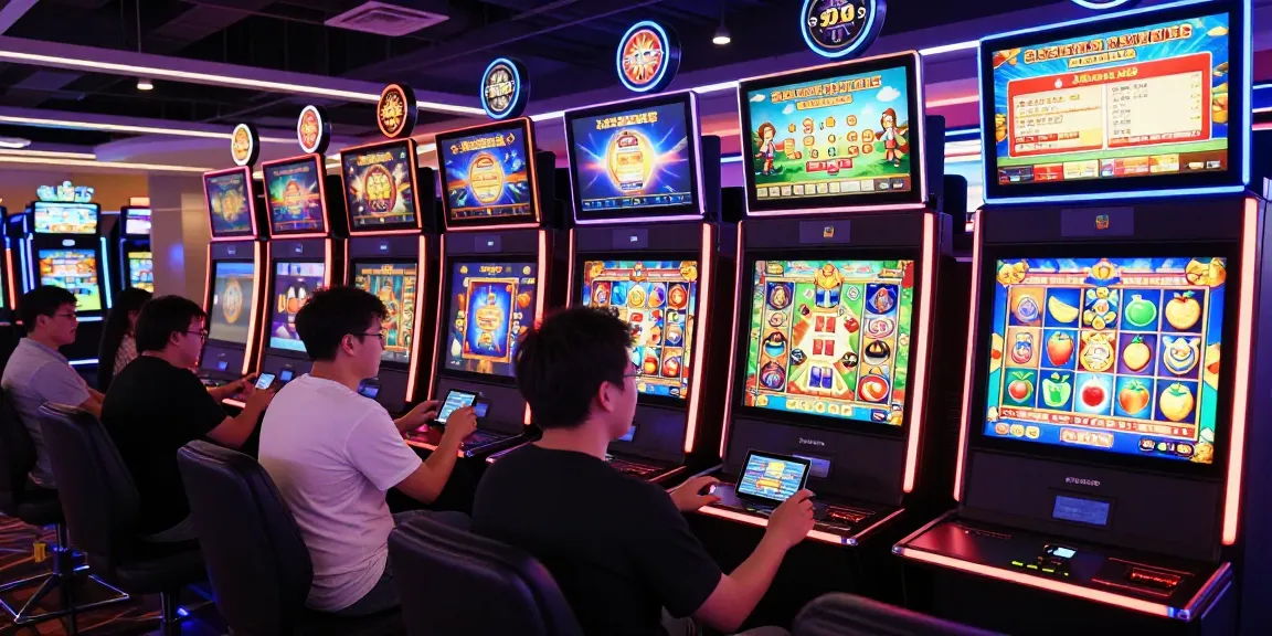 Engaged players enjoying situs slot games in a vibrant digital casino atmosphere.