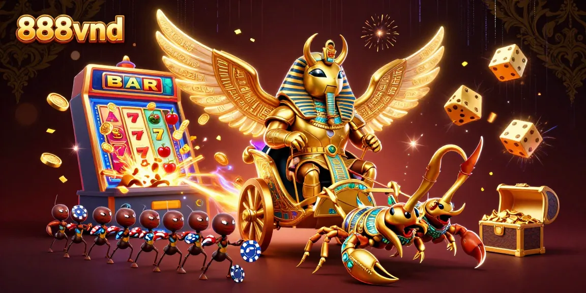Experience thrilling gaming with 888vnd highlighting a vibrant 3D casino scene of jackpots and excitement.