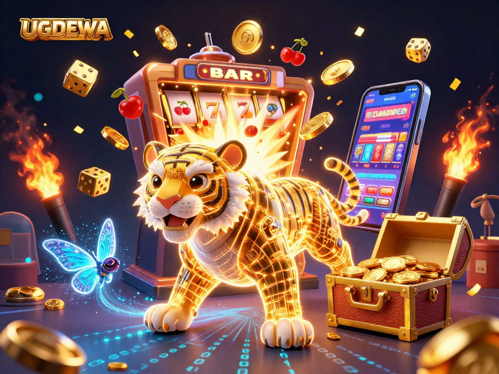 Experience the excitement of UGDEWA with vibrant casino gaming elements in a captivating 3D illustration.