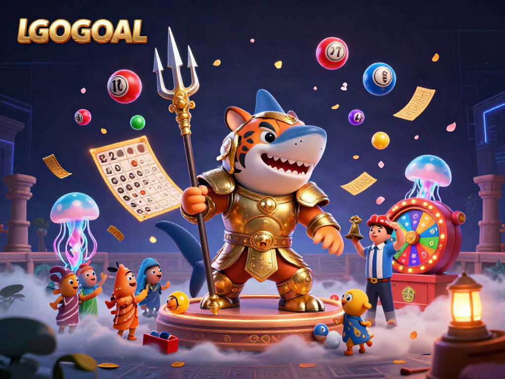 Engage with LGOGOAL in this dynamic 3D illustration showcasing an underwater colosseum filled with lottery excitement.