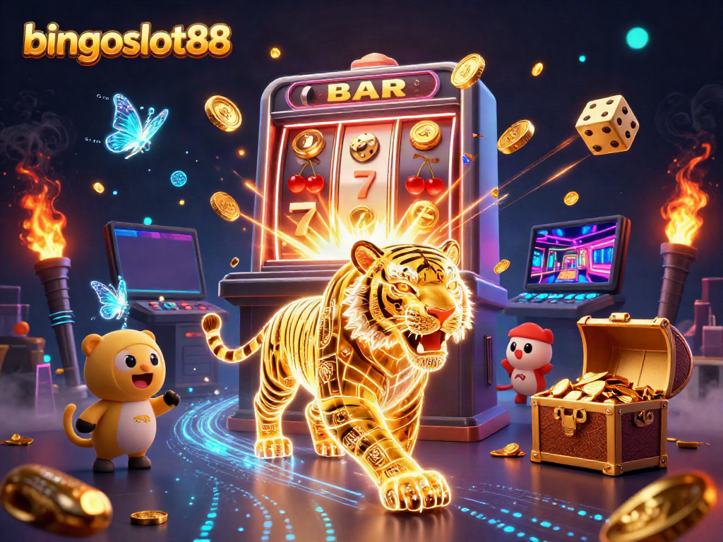 Rasakan keseruan bermain di bingoslot88 dengan mesin slot dan harimau digital yang bersinar!
