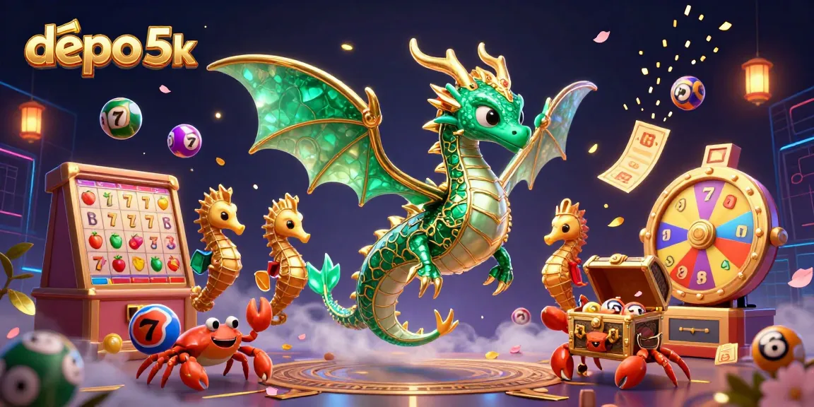Win big with depo 5k at vibrant slots featuring sea dragons and treasure chests in action.