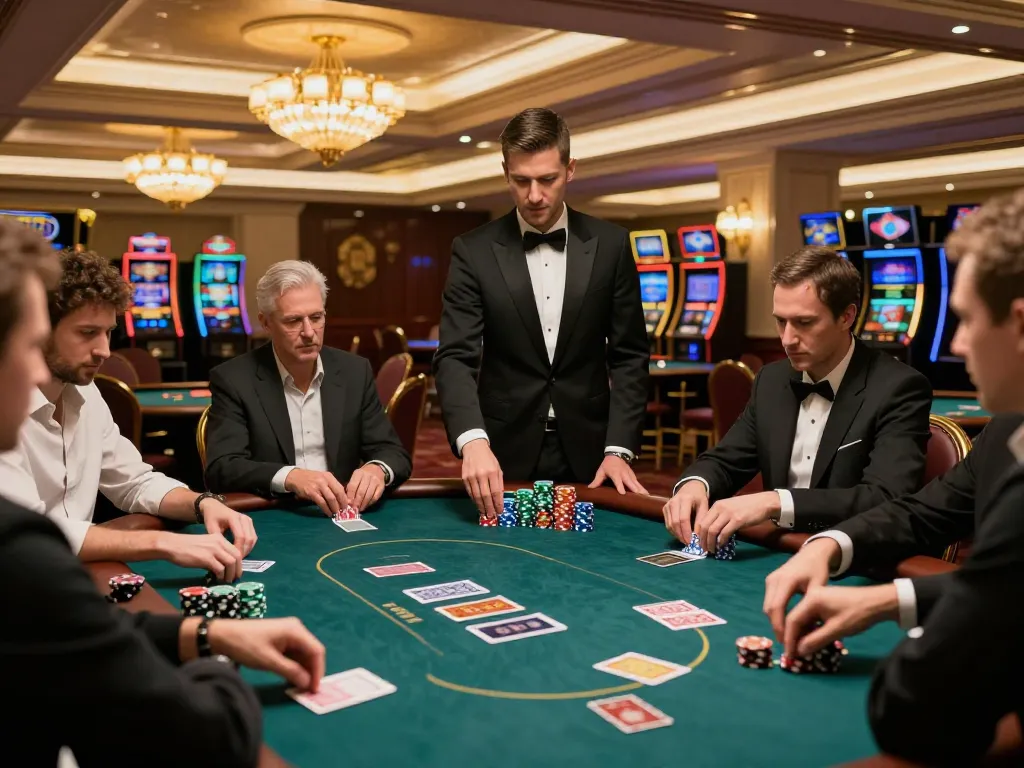 Pemain yang terlibat di meja poker menampilkan pengalaman permainan yang menarik dari alfa 138 di kasino mewah.