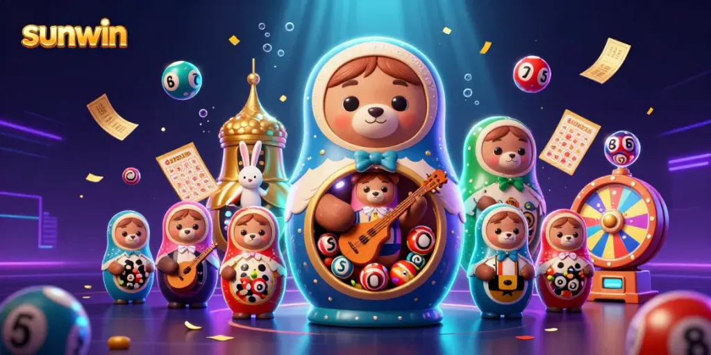 Experience the thrill of sunwin with delightful casino-themed bears and a vibrant prize scene.