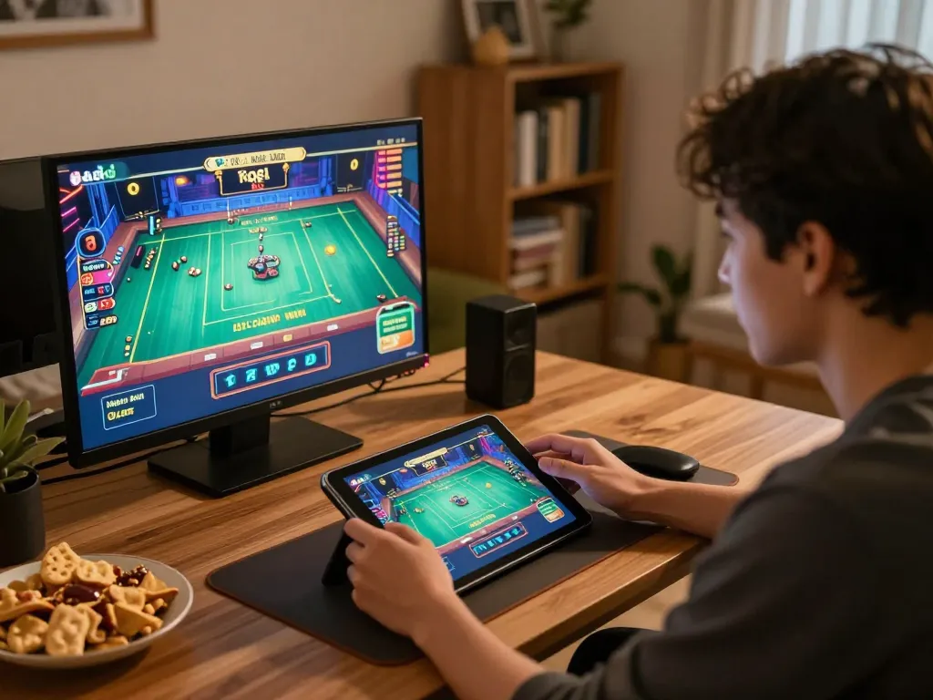 Playing togel online terpercaya on tablet in a cozy home setting, engaging in responsible gaming.