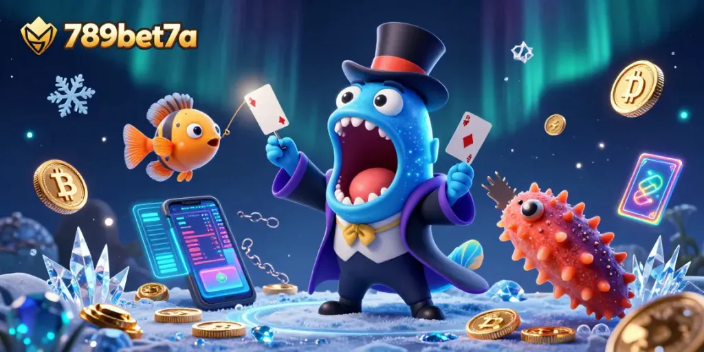 Experience the thrilling magic of 789bet7a casino with vibrant 3D characters performing card tricks.