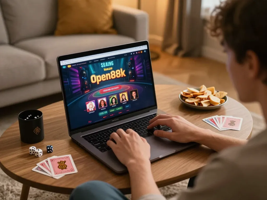 Engaged player intensely exploring the open88k online casino interface during a gaming session.