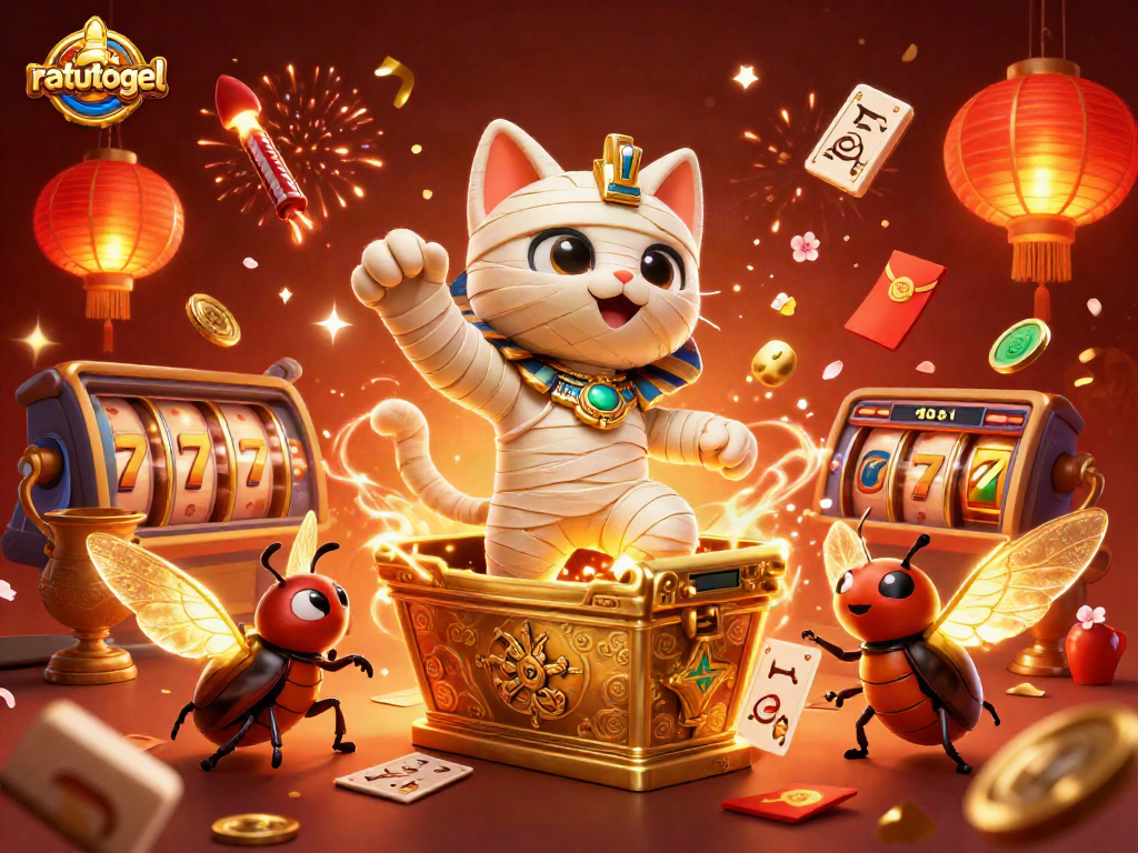 Engage in thrilling gameplay with ratutogel as the mummy cat and scarab beetle burst into the casino!