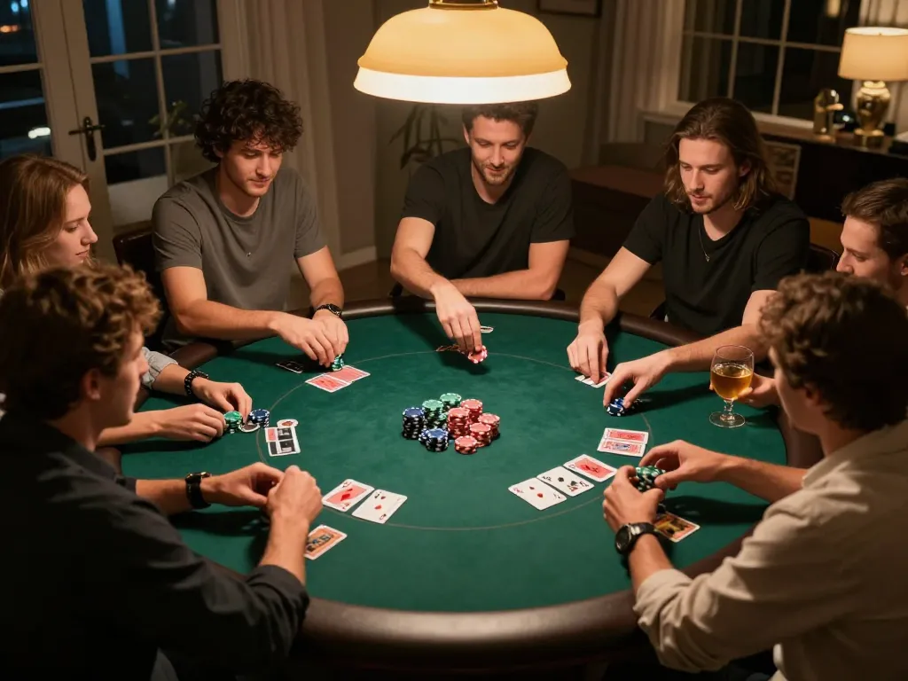 Engaging home poker night with friends showcasing strategies and enjoying gameplay, focusing on harga toto experience.