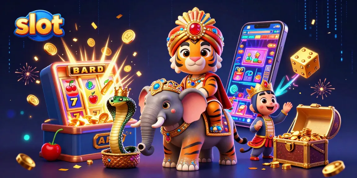 Experience thrilling slot action with a maharaja tiger, jeweled elephant, and cobra amidst vibrant gaming elements.