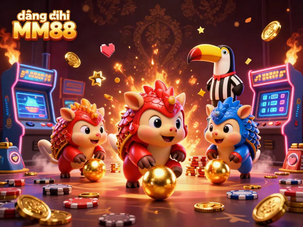 Engage in fun gameplay with đăng ký MM88 as rival pangolins create a vibrant casino scene.