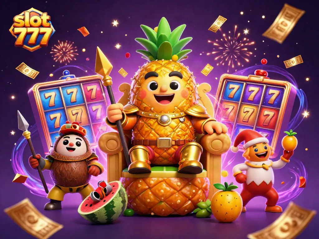Raih kemenangan bermain slot 777 dengan ilustrasi kasino digital yang penuh warna.