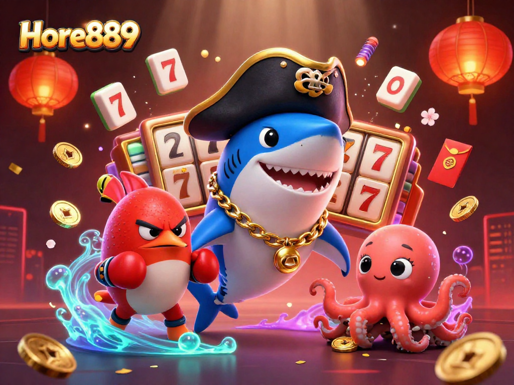 Hore889 pirate shark slots scene with dynamic elements, showcasing excitement in online gambling.