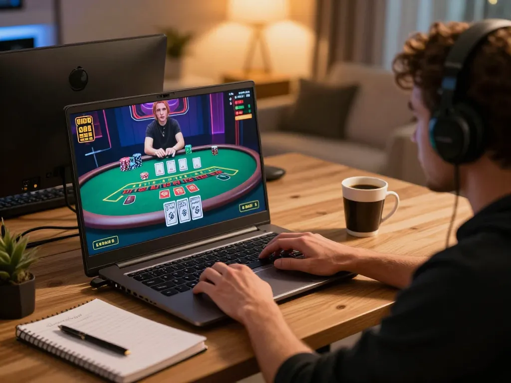 mb66an player engaged in online blackjack strategy session with live dealer interface on screen