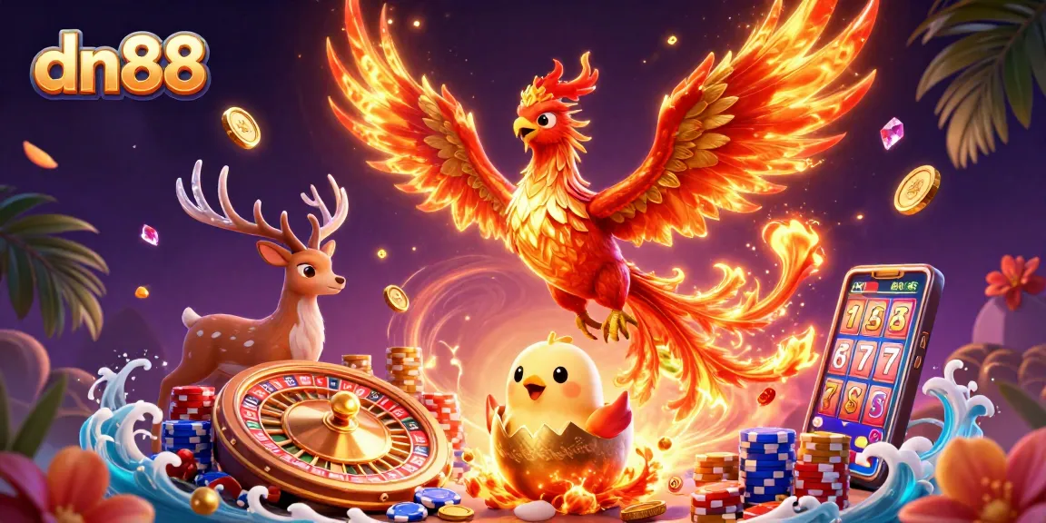 Experience thrilling gameplay with dn88’s vibrant gaming scene featuring a phoenix and rich casino elements.