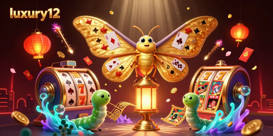 Engage with luxury12 in a vibrant casino scene featuring a majestic moth and dynamic gaming elements.