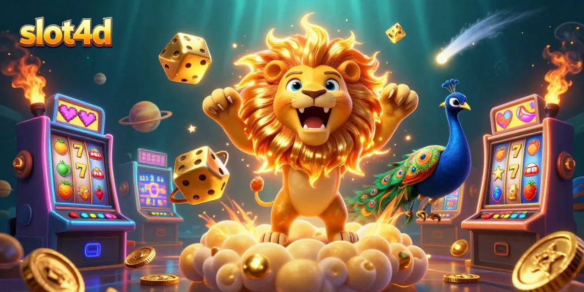 Experience exciting slot4d adventures with colorful slot machines and vibrant casino elements in this dynamic illustration.