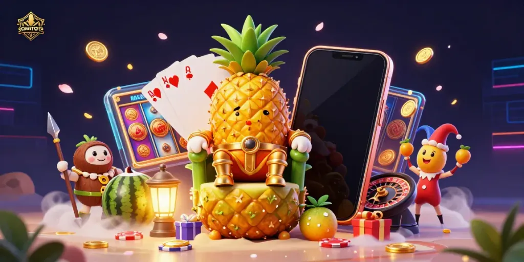 Experience thrilling games with SOMATOTO's golden pineapple king and dynamic casino elements.