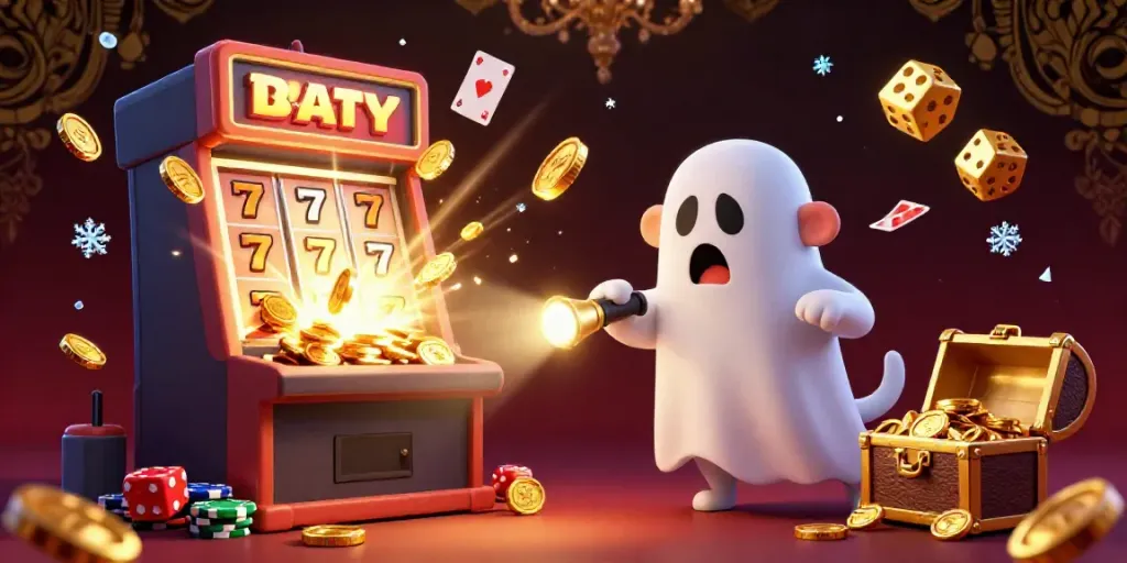 Engage with bento4d daftar in this lively casino scene featuring a playful ghost monkey and a curious puppy.