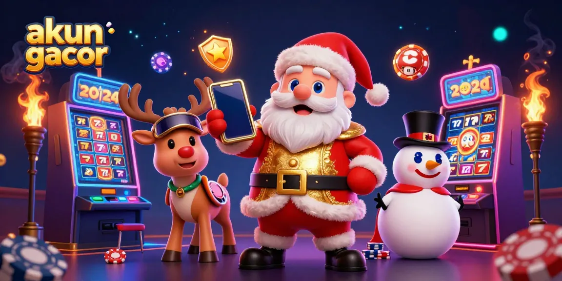 Akun slot gacor yang menarik dengan karakter Santa, rusa, dan manusia salju di kasino virtual