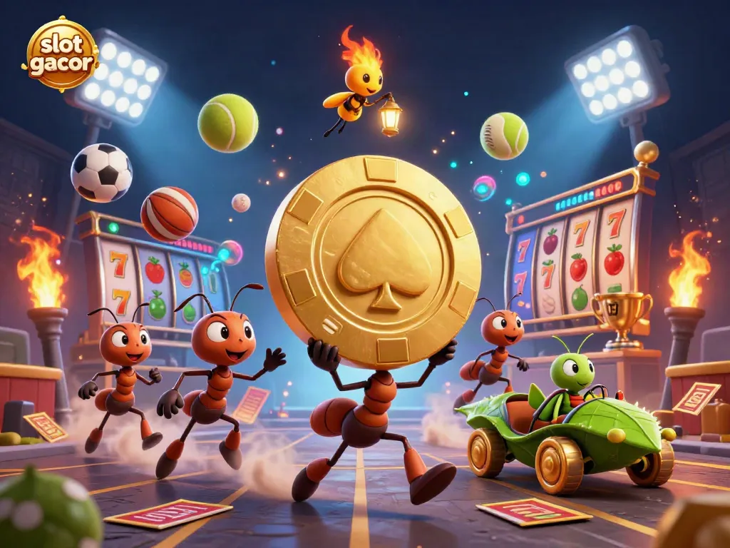 Experience the excitement of slot gacor with a team of cartoon ants in a thrilling heist scene.