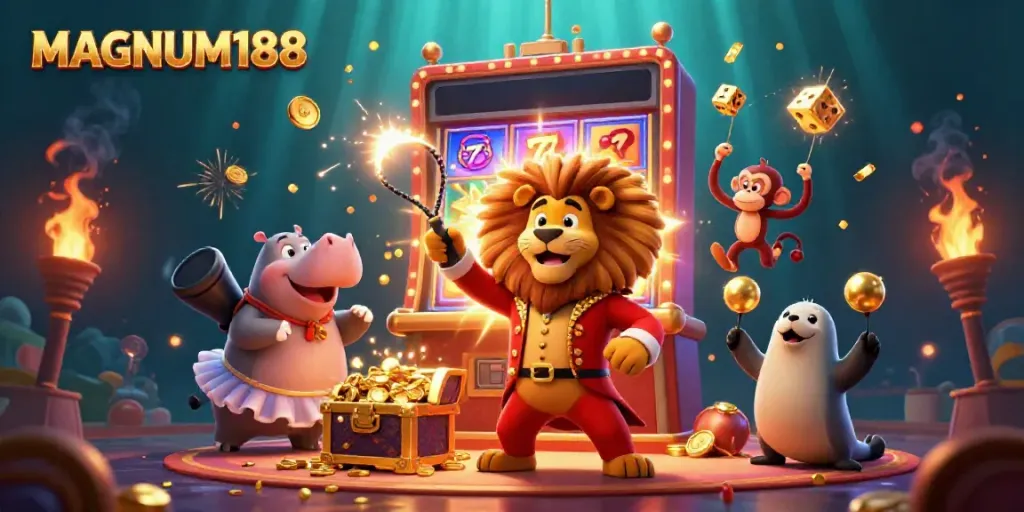 Experience ultimate jackpots with MAGNUM188's vibrant 3D casino scene full of exciting elements.