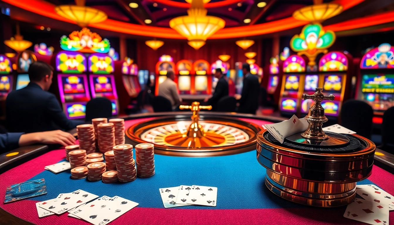 Experience the thrill of situs11 slot gaming at a lively casino table filled with vibrant poker chips.