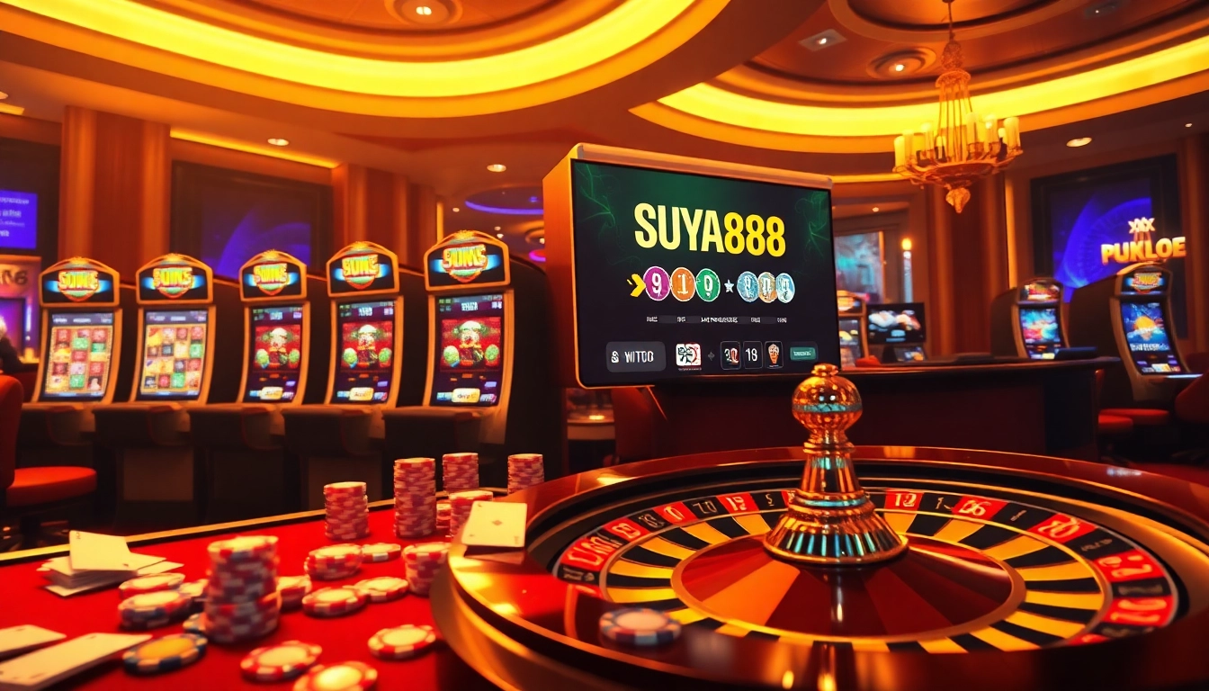 SURYA88 alternatif slot machines and digital casino table inviting high-stakes gaming excitement