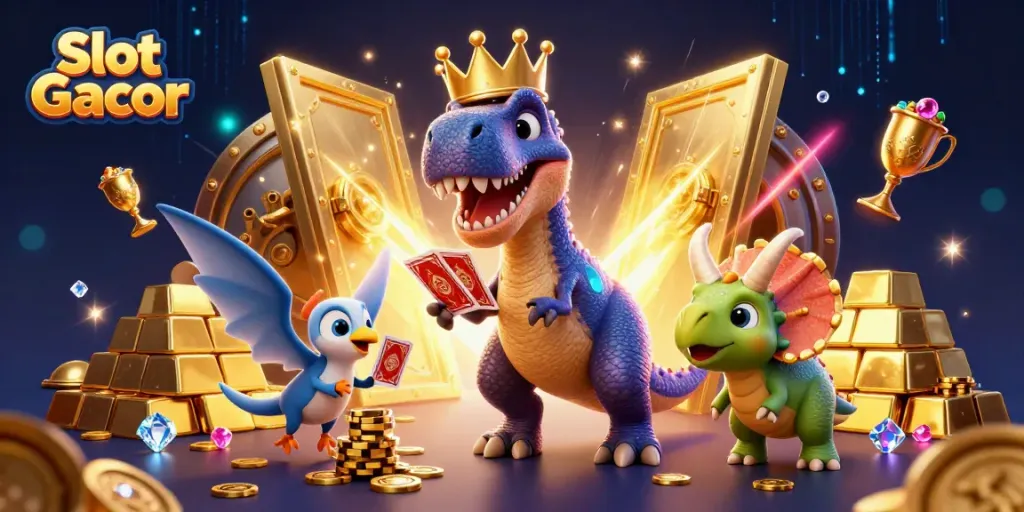 Experience the thrill of Slot Gacor with our vibrant 3D casino scene featuring playful characters and rich visuals.