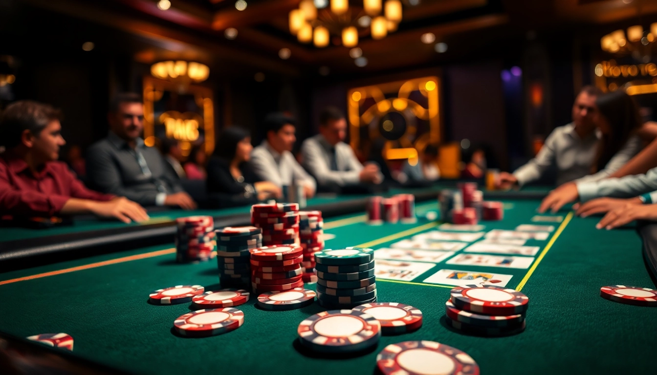Permainan gta togel menarik dengan kartu dan chip poker, suana kasino yang meriah.