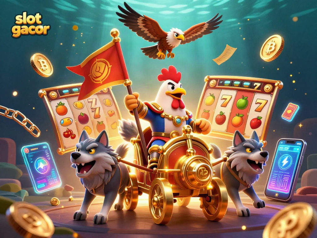 Hit slot gacor dengan petualangan karakter ayam jantan dan simbol keberuntungan di kasino!