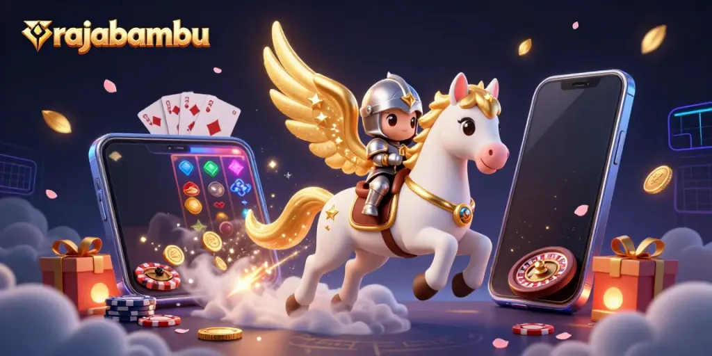 Rajabambu menghadirkan kuda putih bersayap dan ksatria kecil dalam dunia permainan slot yang penuh aksi.