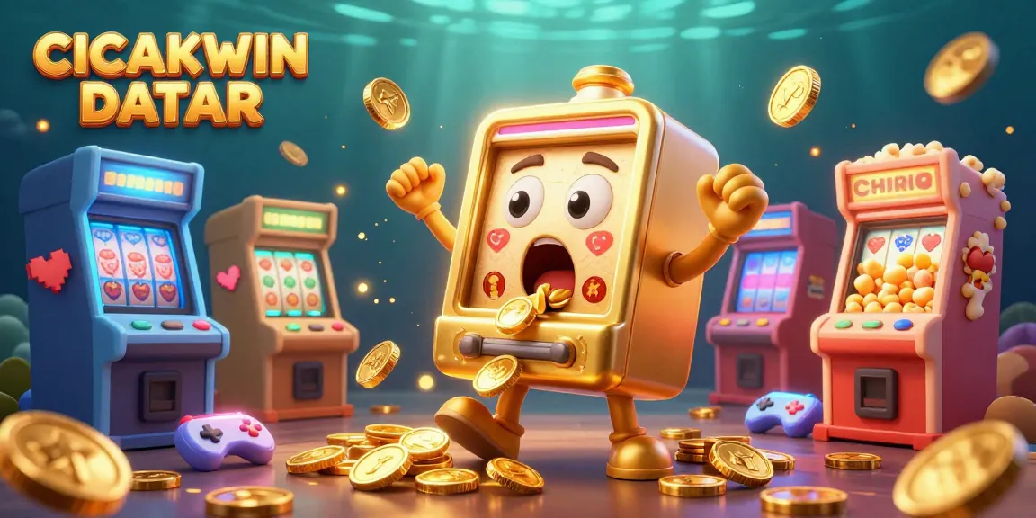 CICAKWIN DATAR showcases thrilling winning moments with vibrant slot machines and playful elements in a gaming fantasy world.