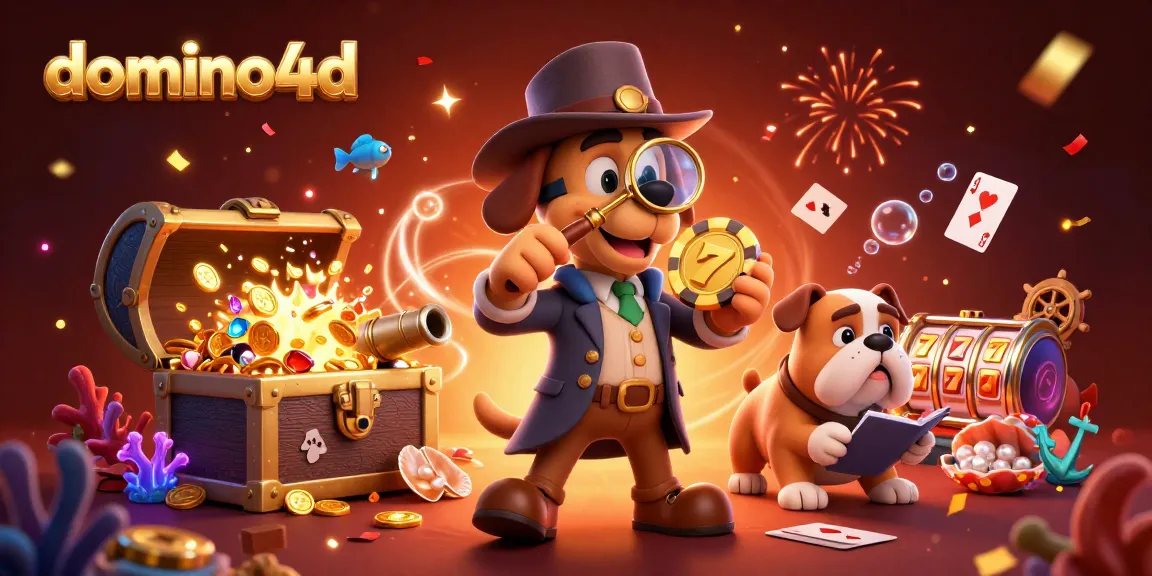 Menggandakan strategi bermain domino4d dalam ilustrasi dengan detektif 3D yang menemukan petunjuk poker emas.