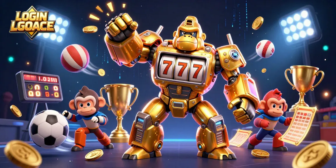 Experience thrilling gaming action at LOGIN LGOACE with dynamic 3D characters and casino elements.