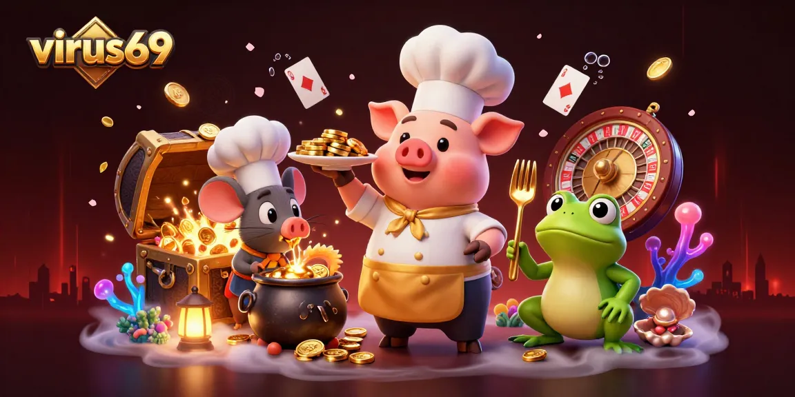 Experience viral fun with virus69's captivating casino scene featuring a chef pig and gold!