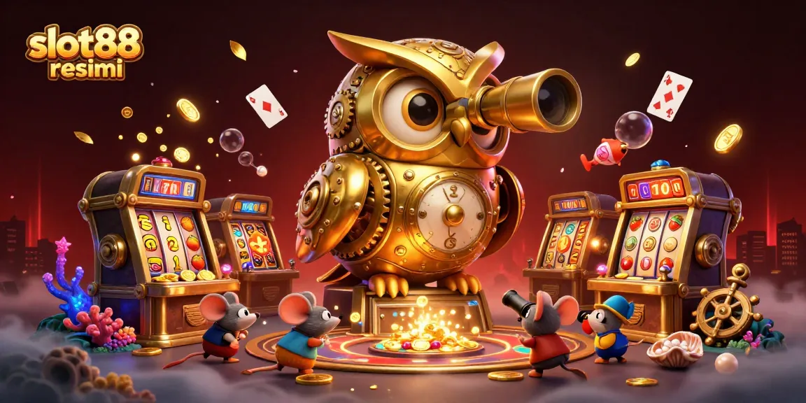 Mainan slot88 resmi dengan simbol jackpot dan simbol buah berserakan di kasino yang hidup.